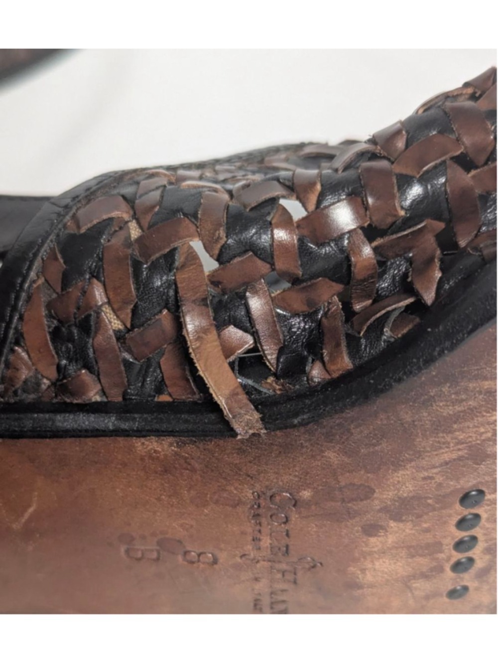 Cole Haan Italy Woven Leather Slingback Heels Brown Black Size 8 - Picture 7 of 9